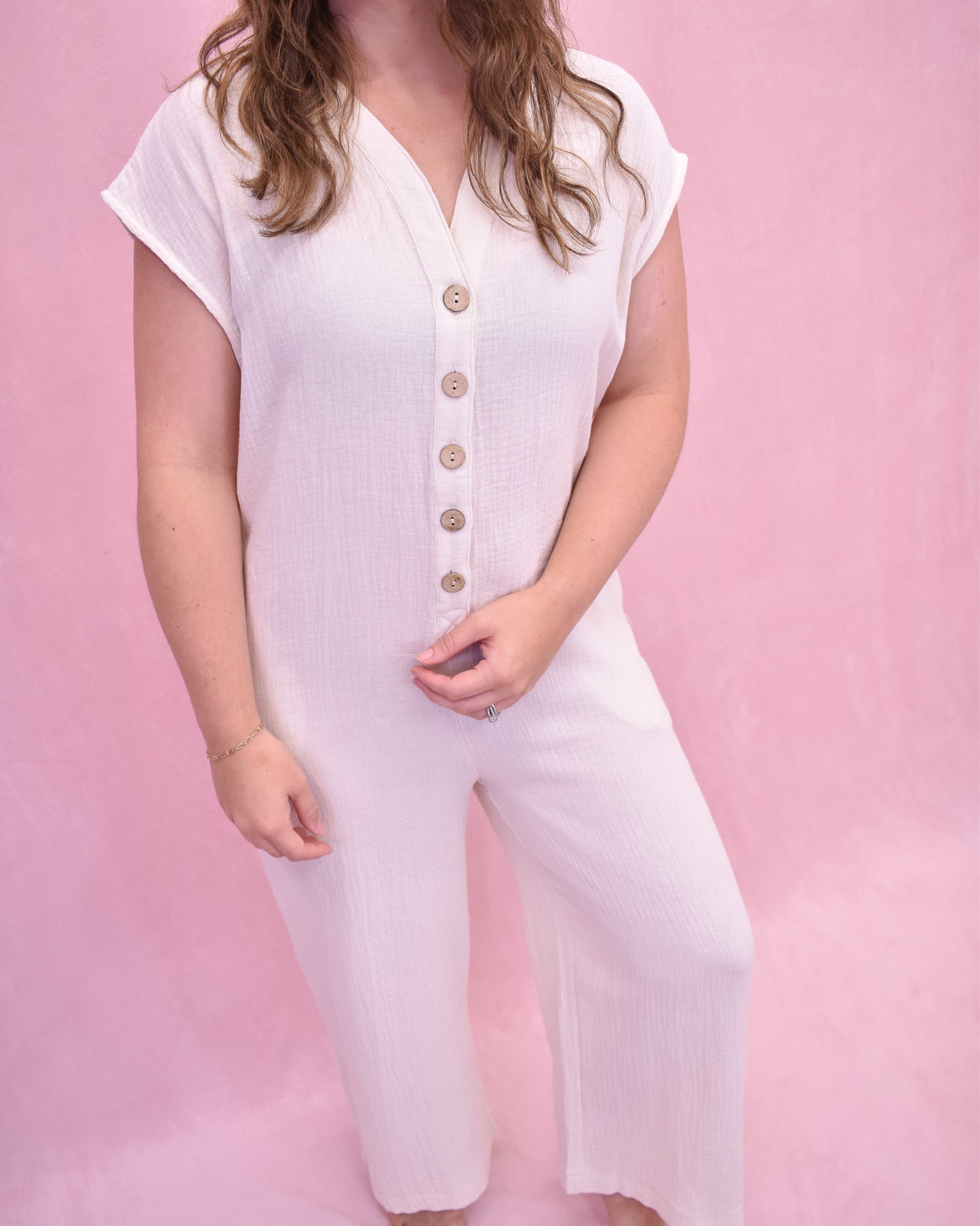 Breezy Retreat Gauze Button Down Jumpsuit