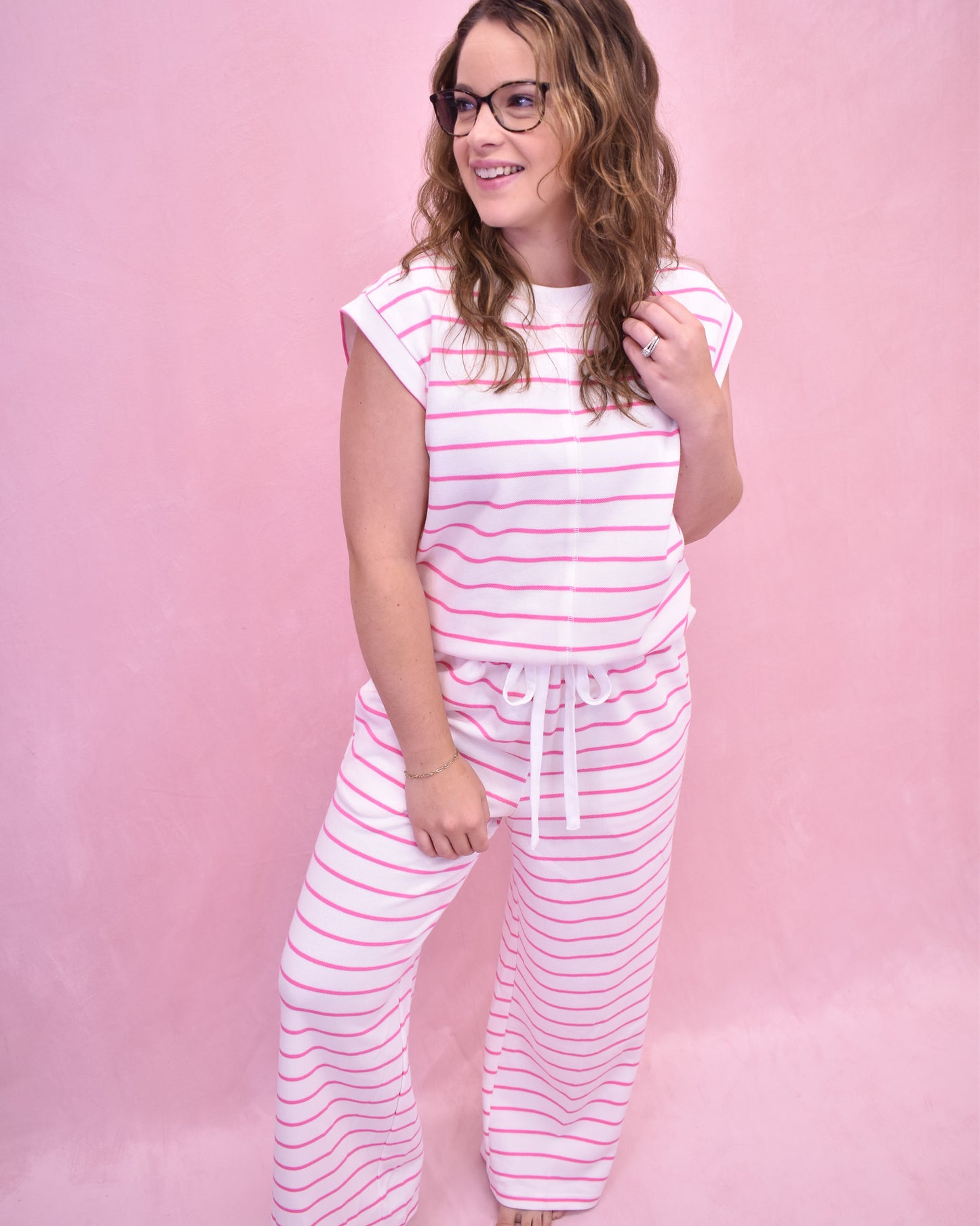 Casual Striped Tee & Wide Leg Pants Set