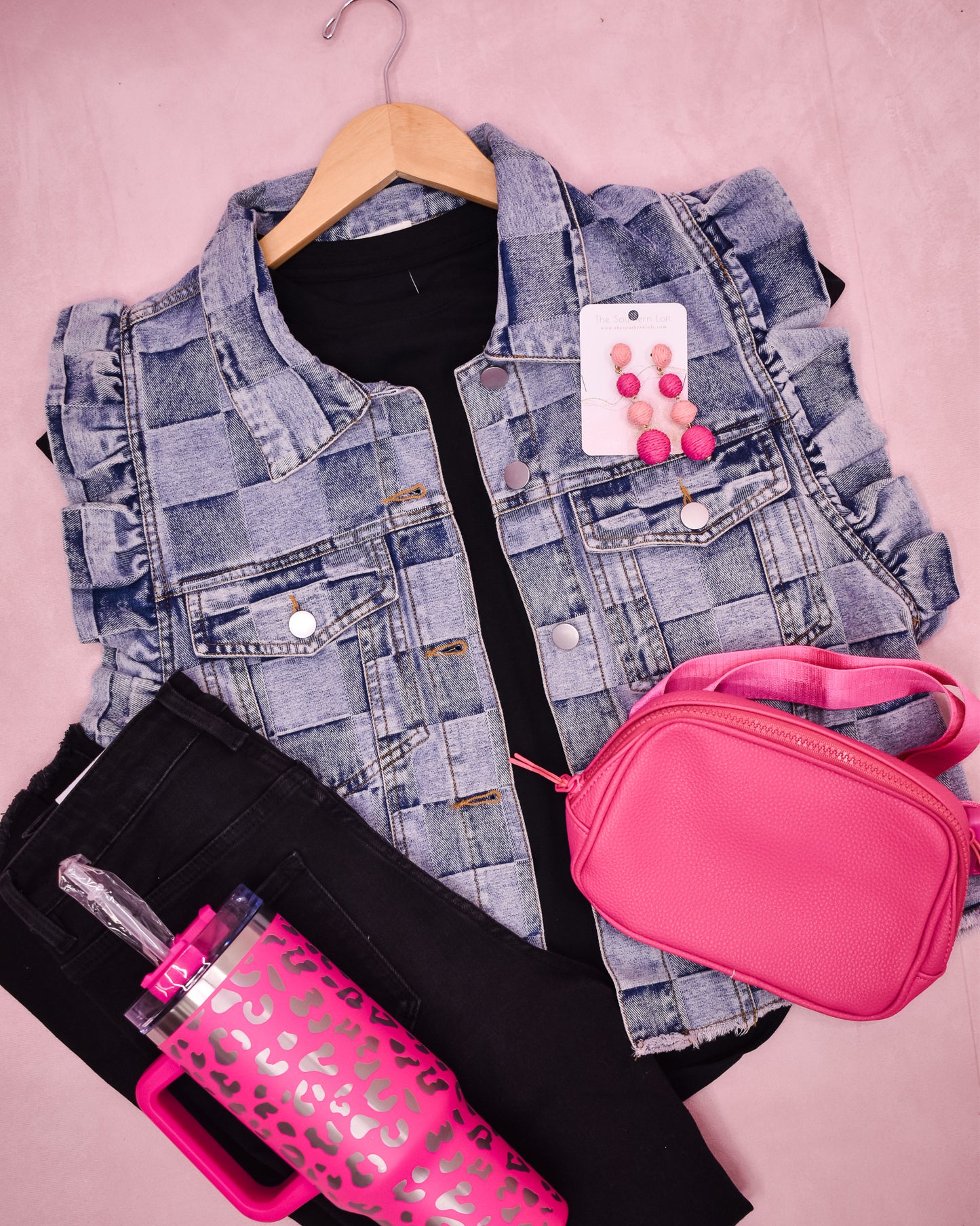 Cheerful Energy Gingham Denim Vest