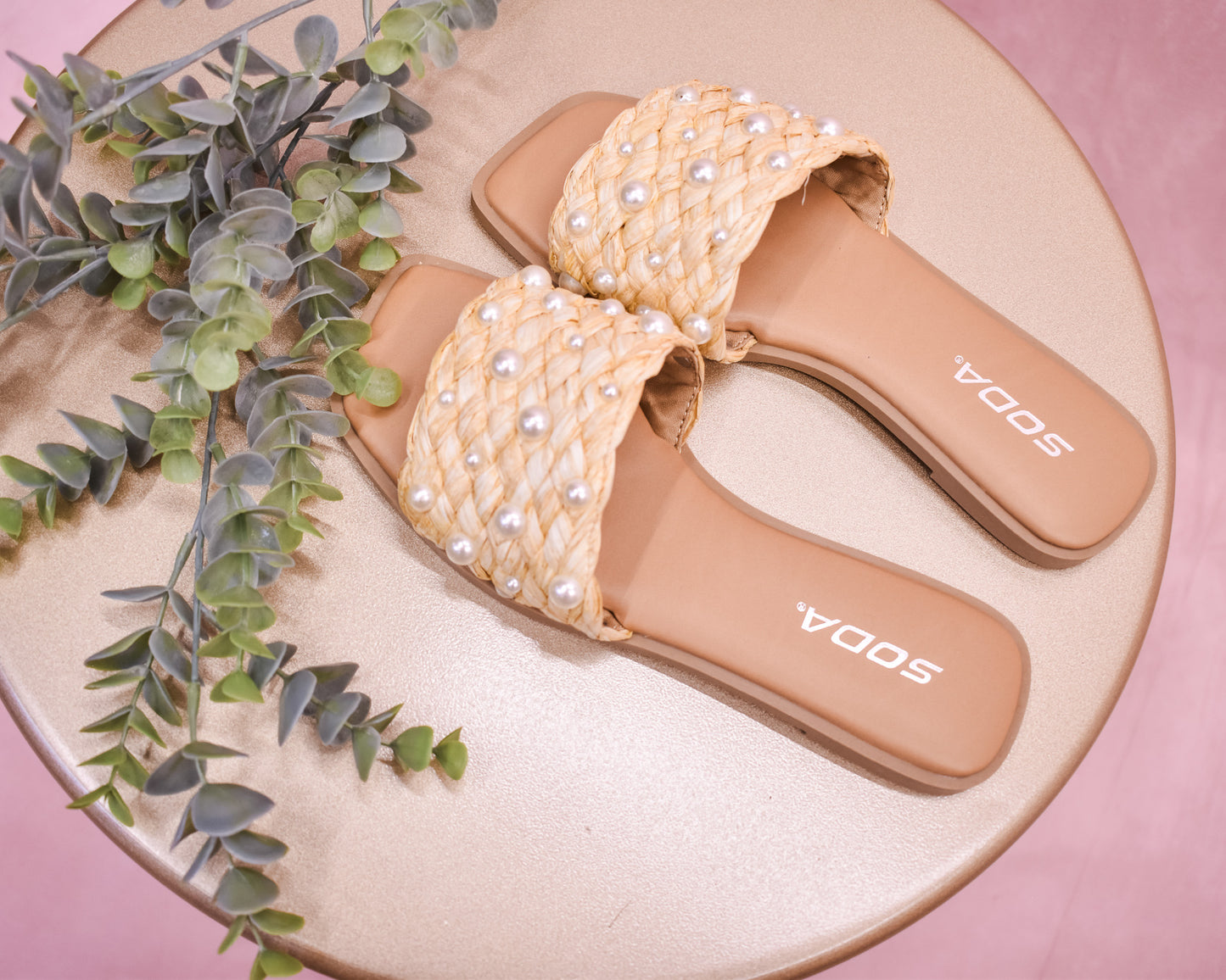 The Kinsley Woven Pearl Slide Sandal