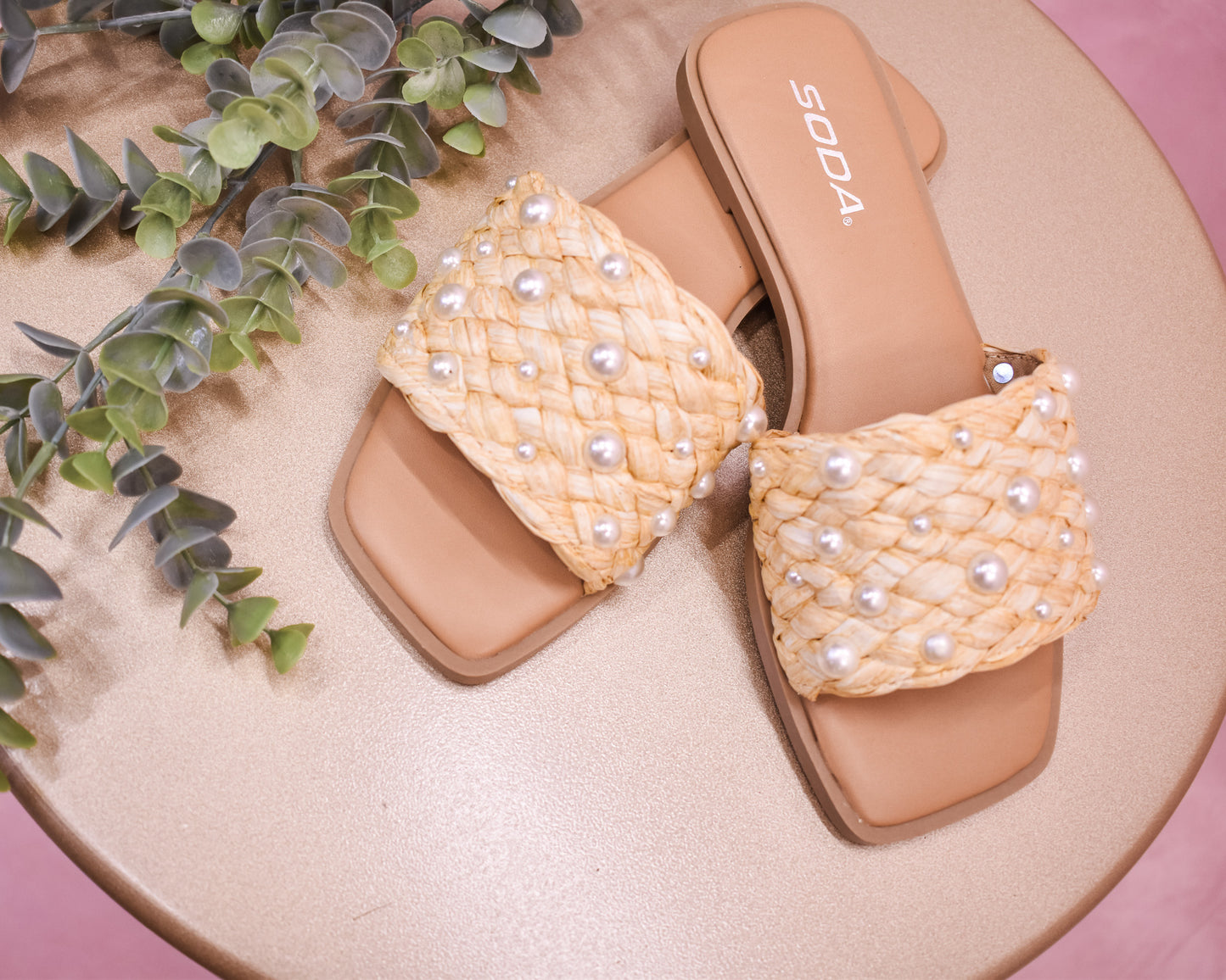 The Kinsley Woven Pearl Slide Sandal