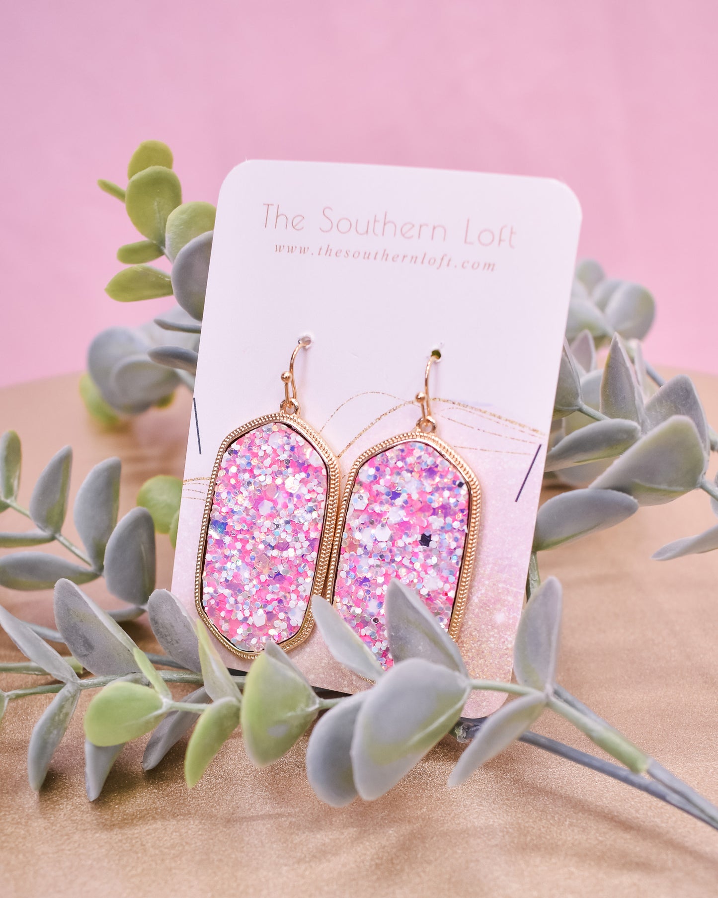Long Glitter Hexagon Drop Earrings