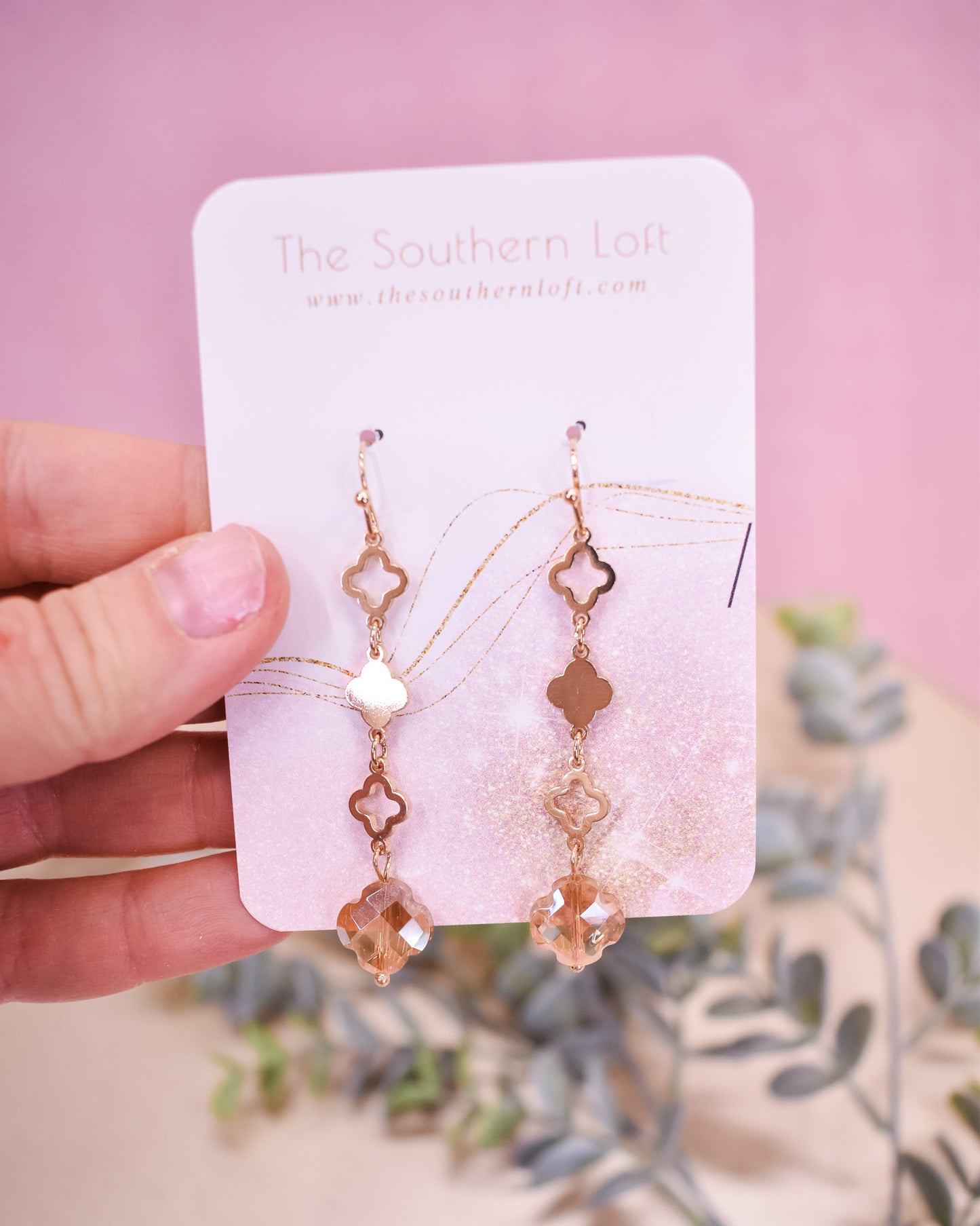 Crystal Linked Clover Drop Earrings