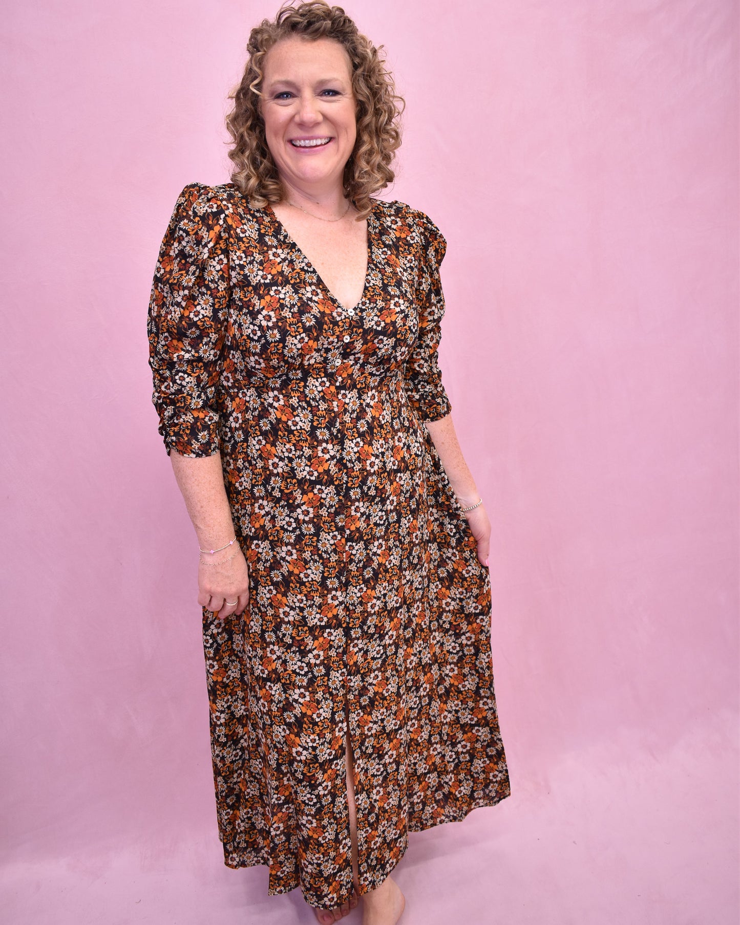 Falling Florals 3/4 Sleeve Maxi Dress