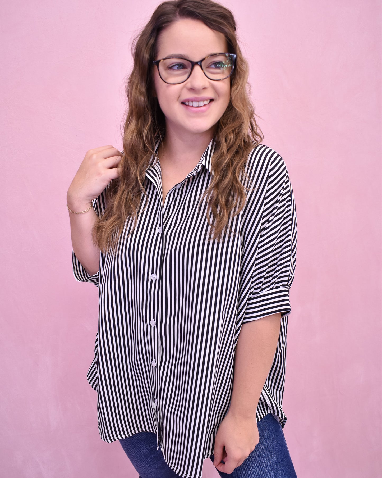 Passport To Paris Striped Button Down Top
