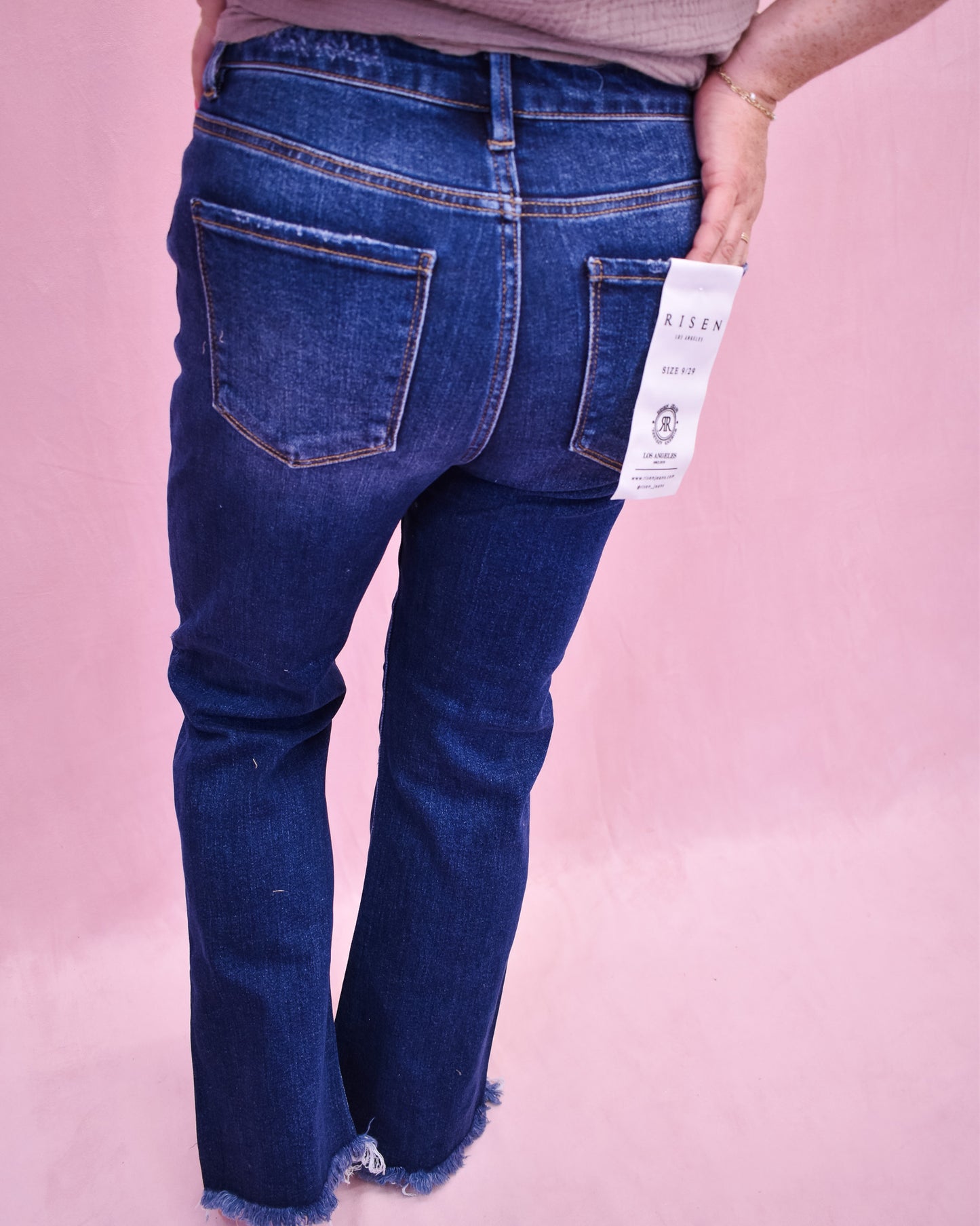 RISEN Crop Bootcut Fray Hem Jeans