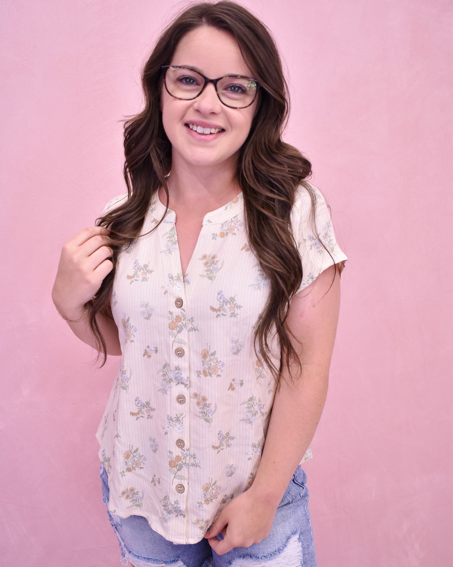 Petal And Pin Striped Vintage Floral Top