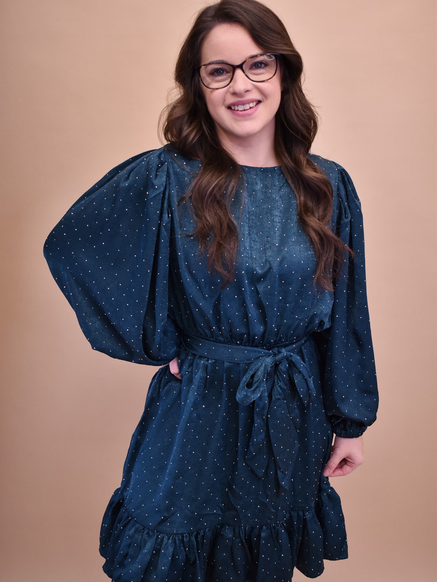 Through The Years Rhinestone Satin Dress