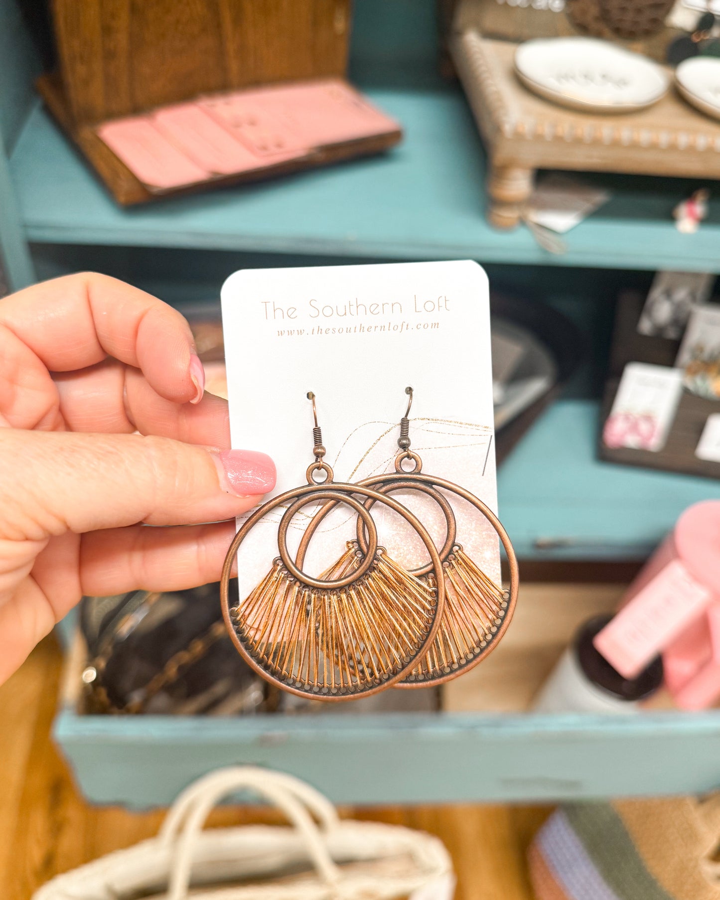 Boho Threaded Circle Drop Earrings