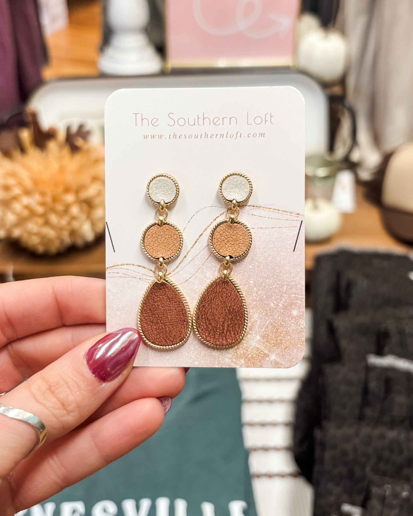 Linked Vegan Leather Geometric Drop Earrings