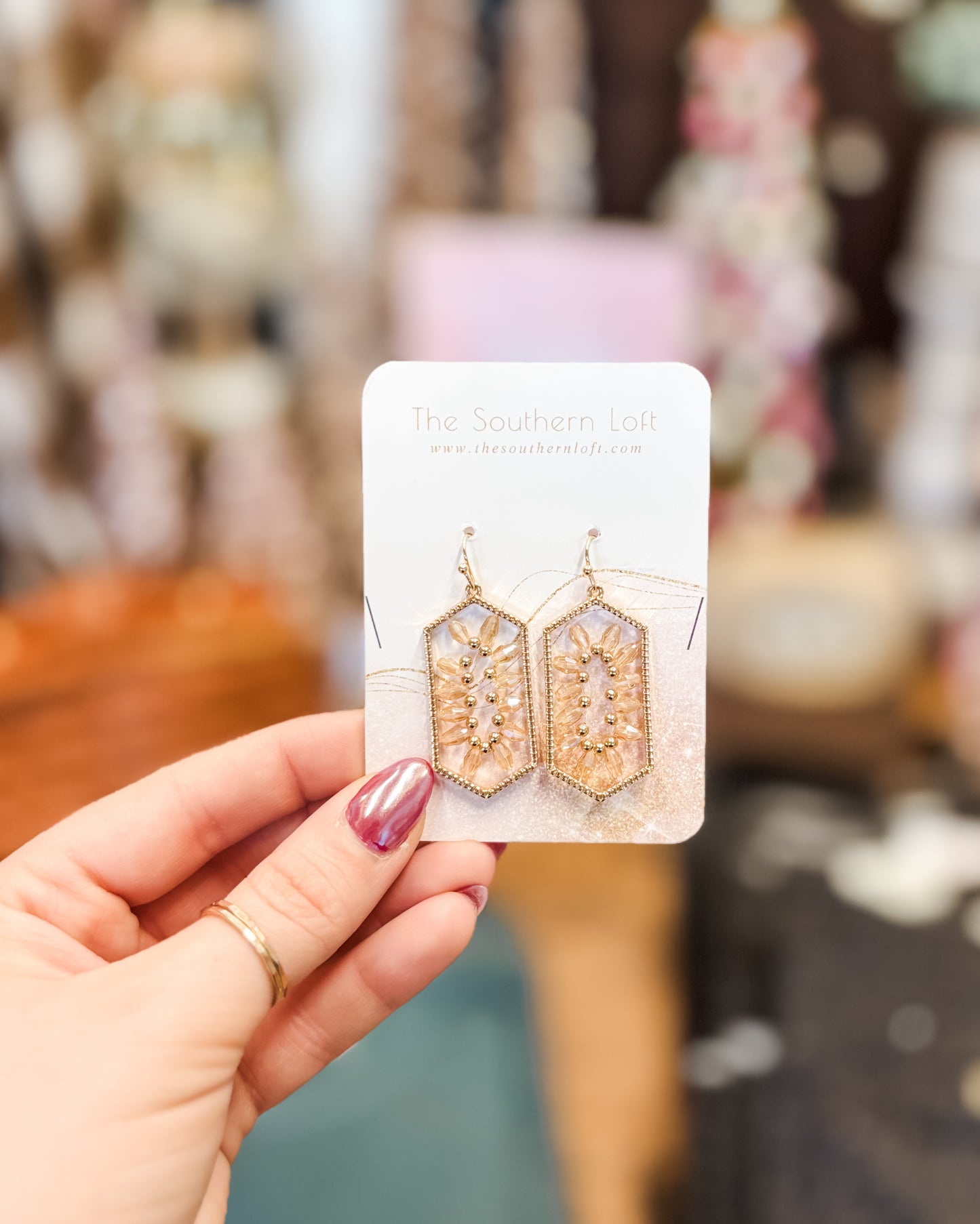 Beaded Hexagonal Drop Earrings