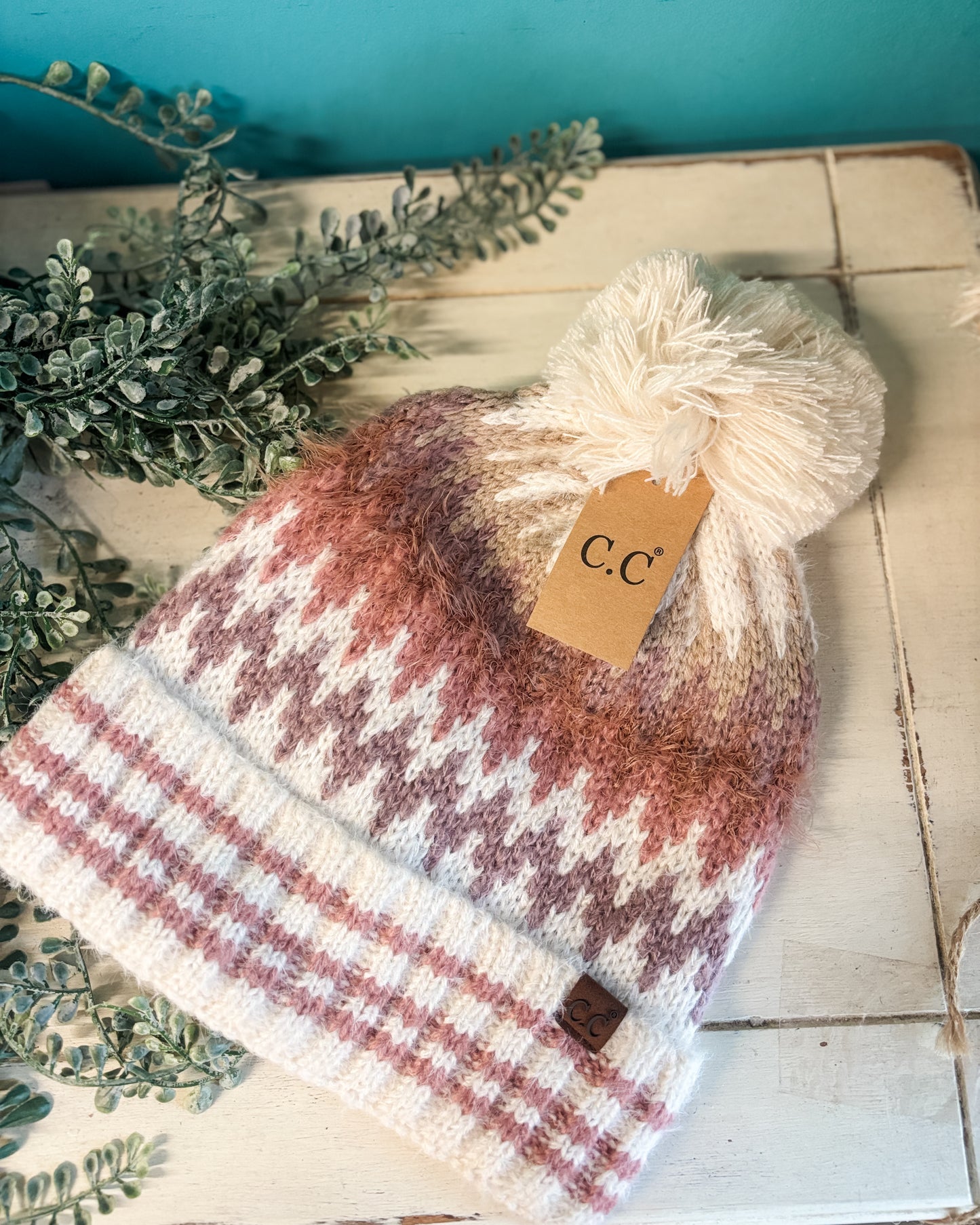C.C Multi Color Chevron Pom Beanie