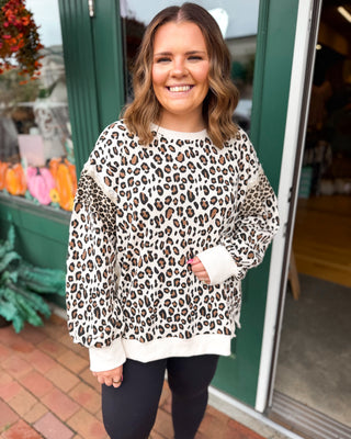 Casually Wild Cozy Leopard Print Waffle Knit Pullover