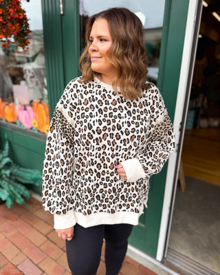 Casually Wild Cozy Leopard Print Waffle Knit Pullover