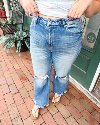 Curvy Mica High-Rise Crop Straight Distressed Jeans