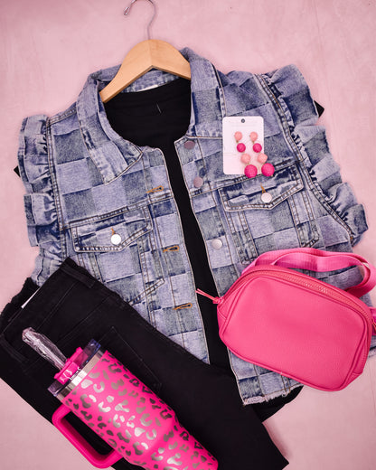 Cheerful Energy Gingham Denim Vest
