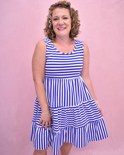 Lively Laughs Sleeveless Striped Mini Dress