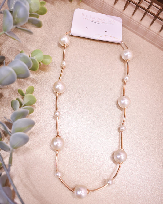Multi Size Pearl Station Necklace