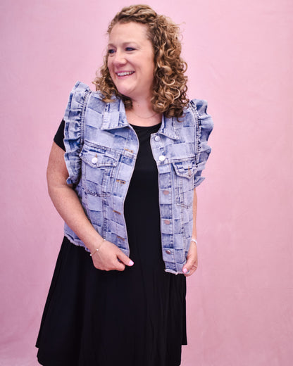Cheerful Energy Gingham Denim Vest