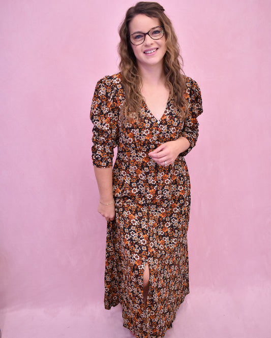 Falling Florals 3/4 Sleeve Maxi Dress