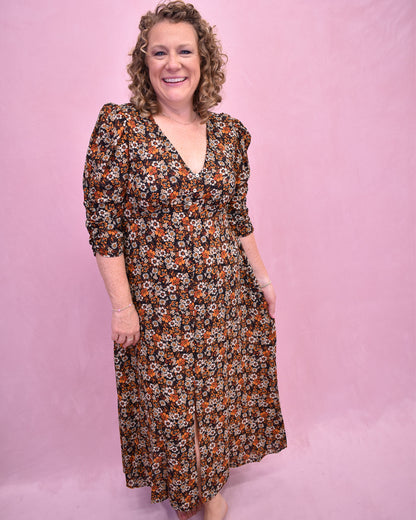 Falling Florals 3/4 Sleeve Maxi Dress