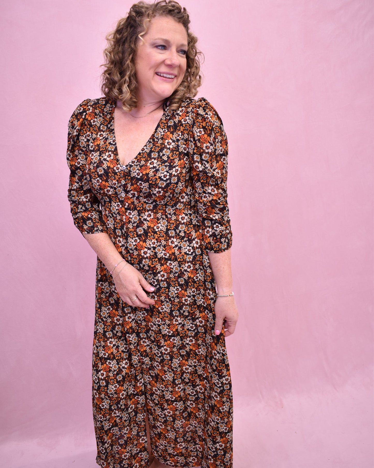 Falling Florals 3/4 Sleeve Maxi Dress