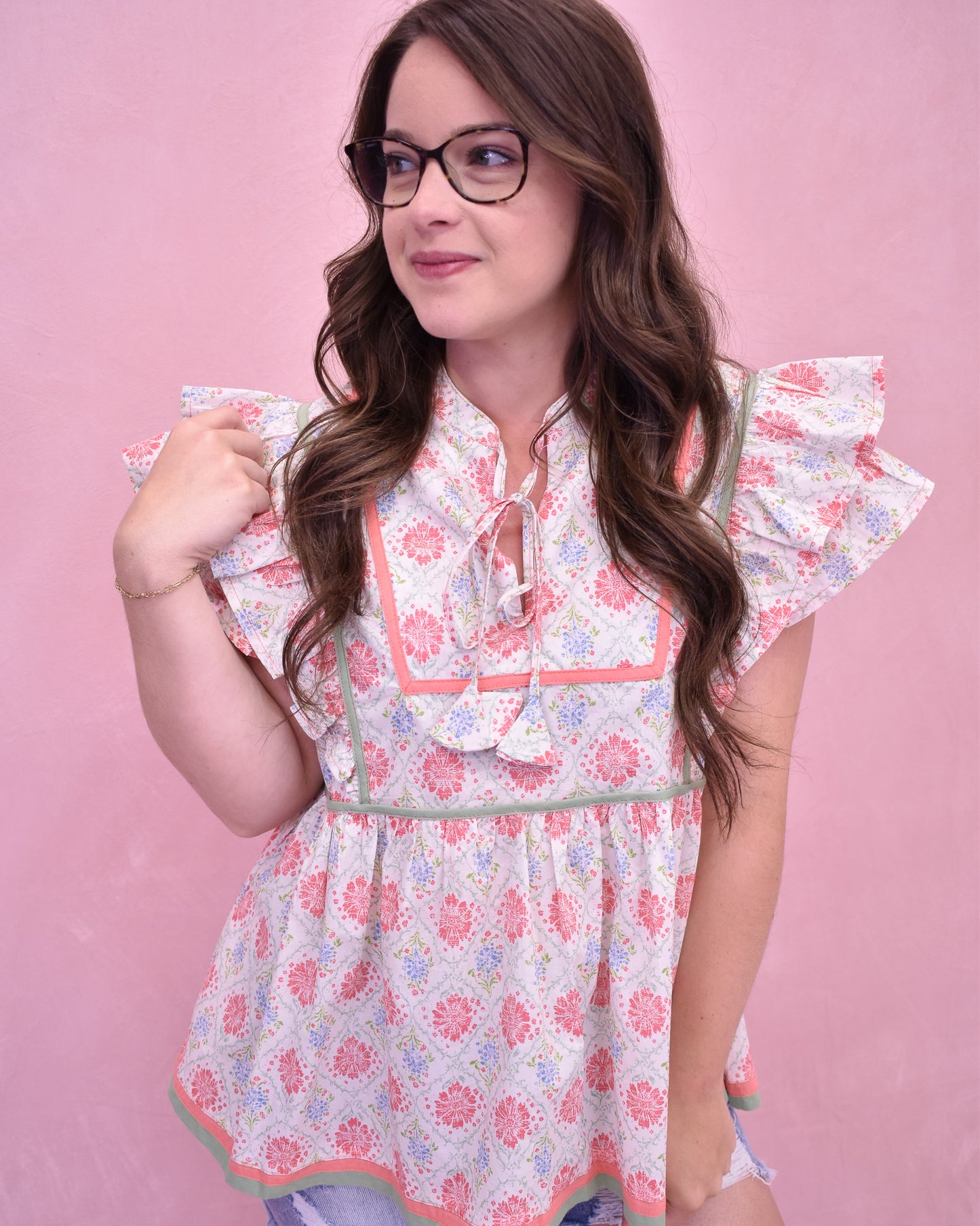 Bloom And Flutter Floral Ruffle Sleeve Top
