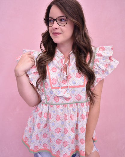 Bloom And Flutter Floral Ruffle Sleeve Top