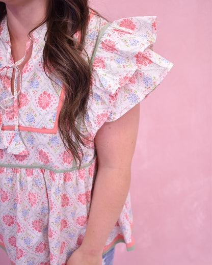 Bloom And Flutter Floral Ruffle Sleeve Top