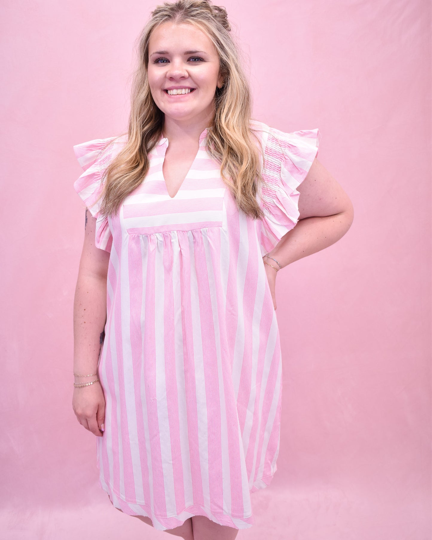 Curvy Striped Soul Cap Sleeve Mini Dress
