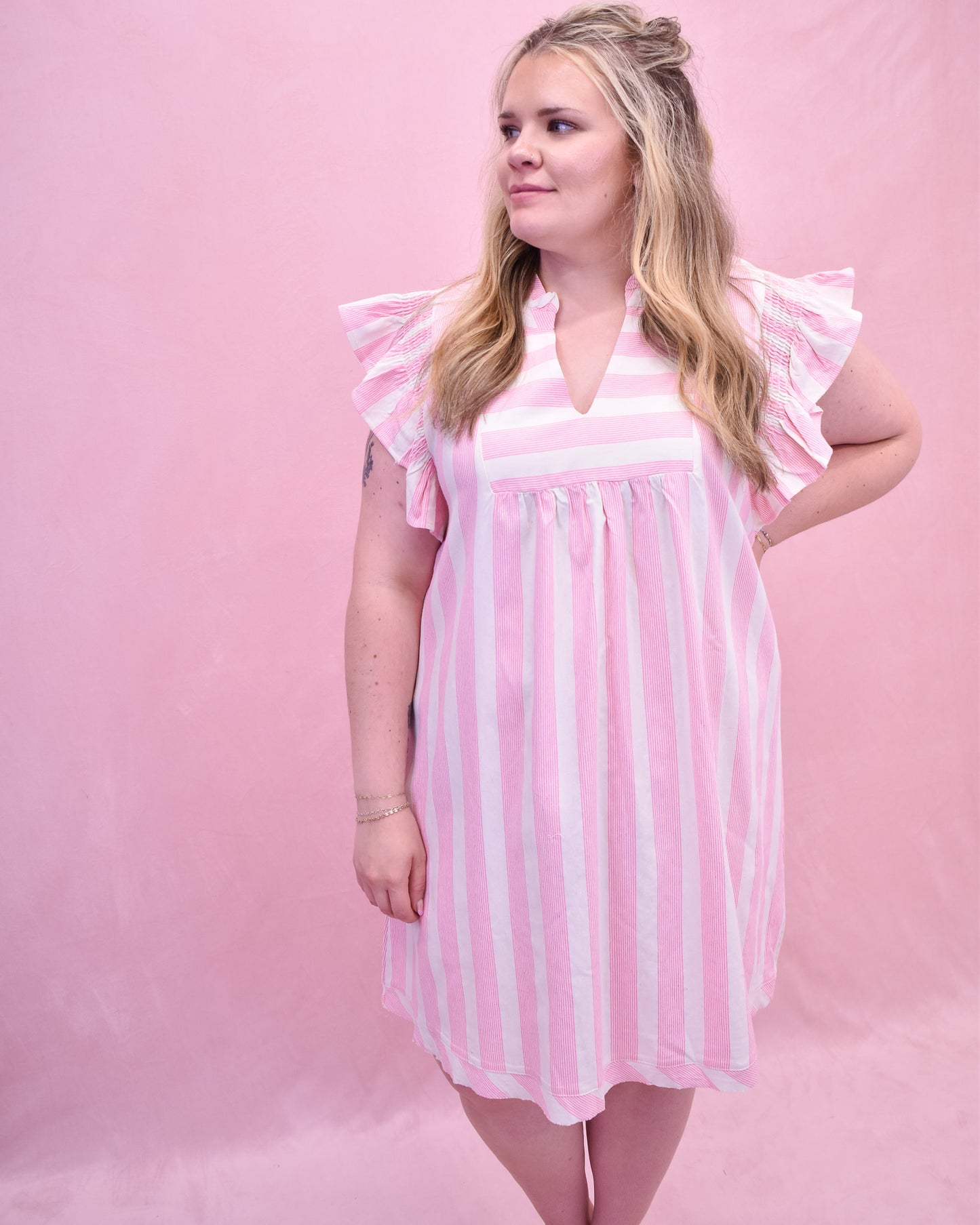Curvy Striped Soul Cap Sleeve Mini Dress