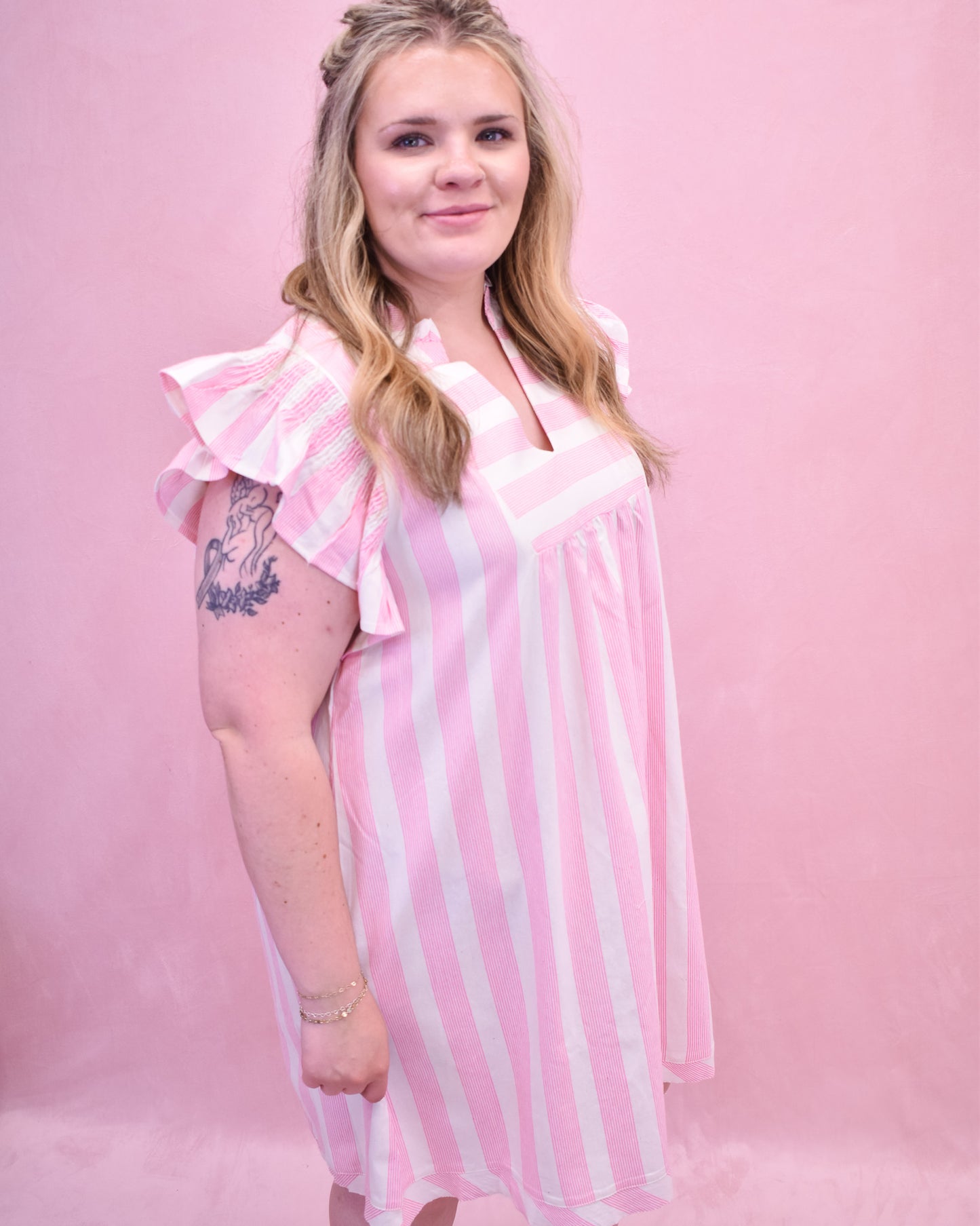 Curvy Striped Soul Cap Sleeve Mini Dress