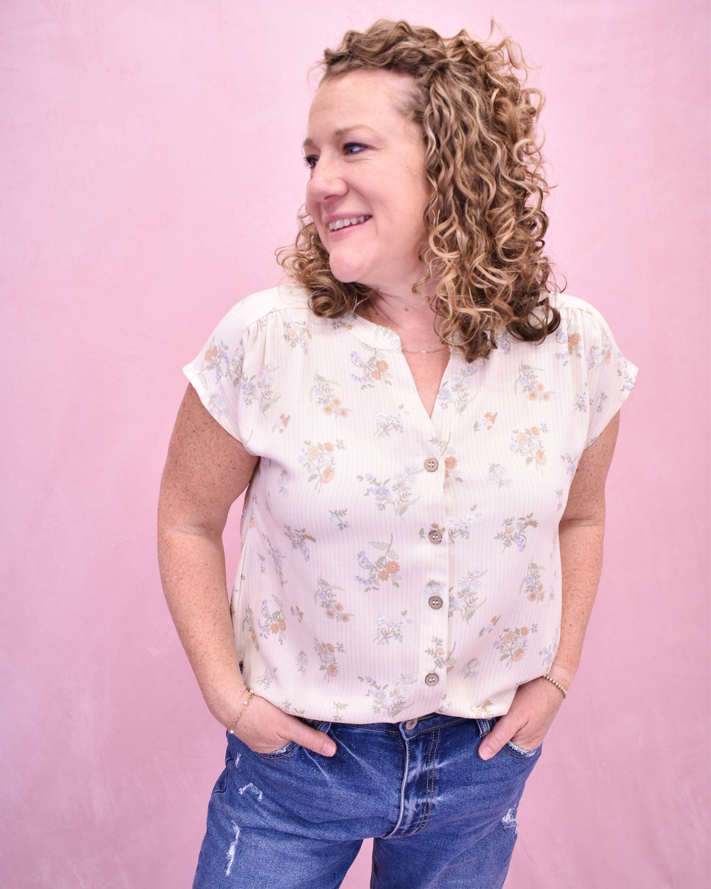 Petal And Pin Striped Vintage Floral Top