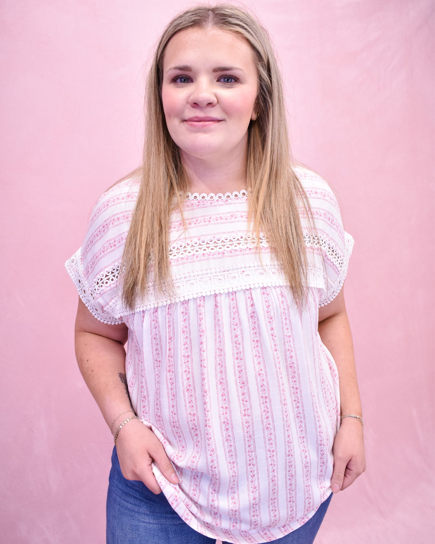 Amplified Aura Striped Floral Top