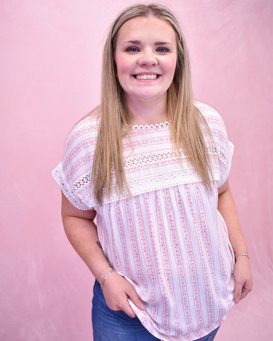 Amplified Aura Striped Floral Top