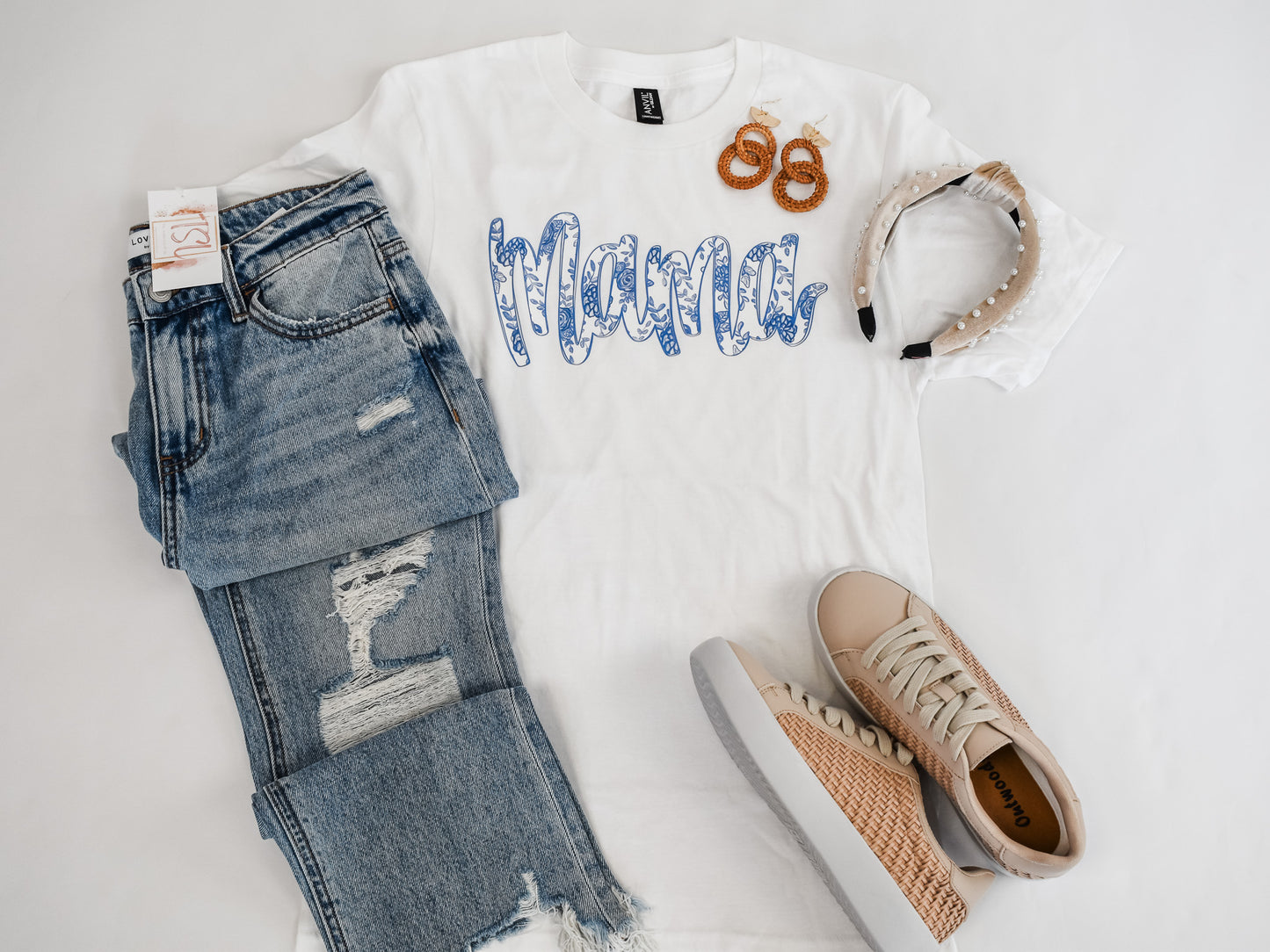 Blue Floral Mama Graphic Tee