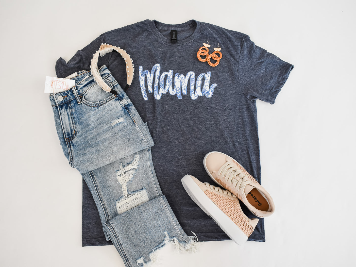Blue Floral Mama Graphic Tee