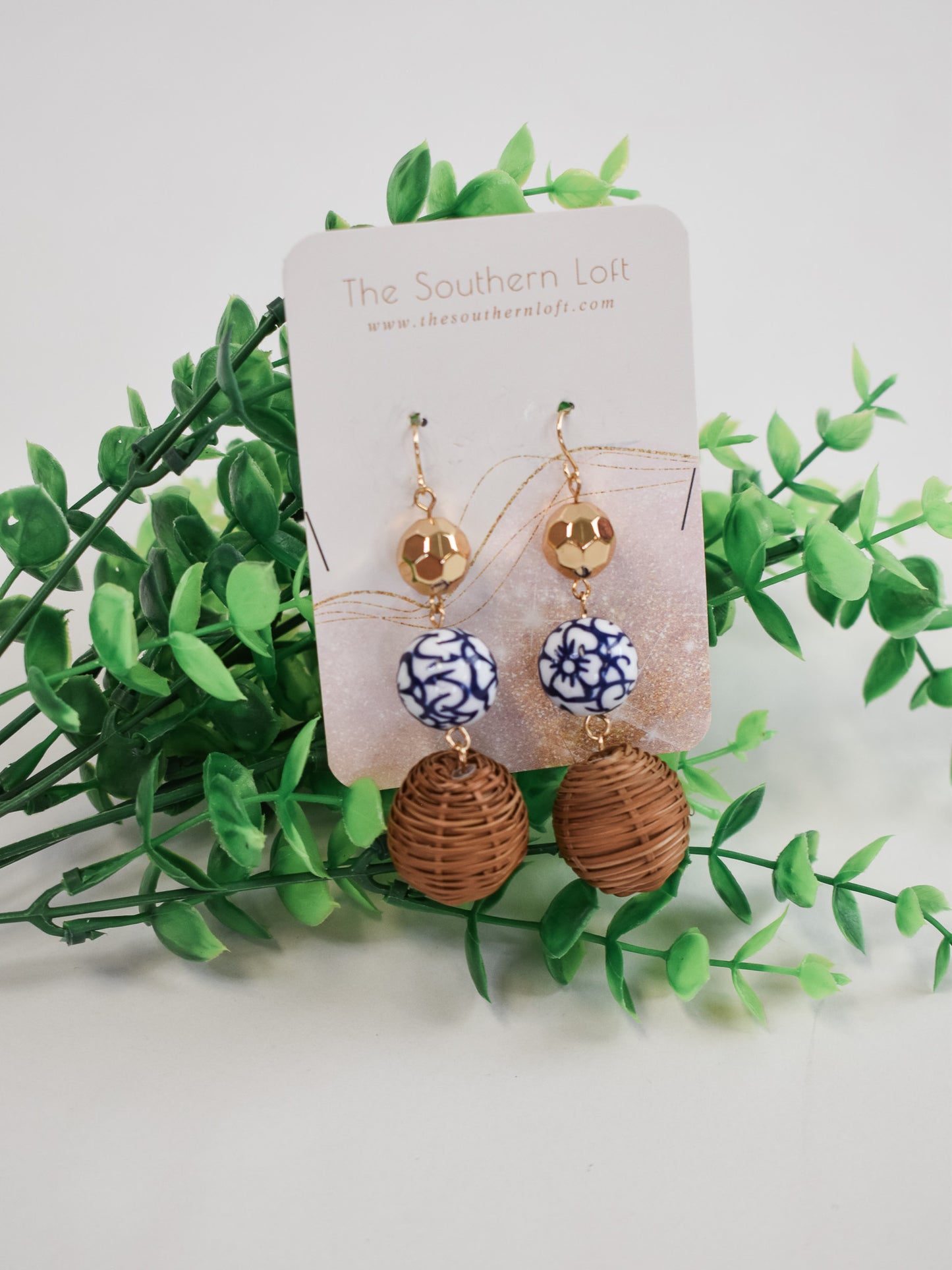 Ceramic & Rattan Drop Earrings