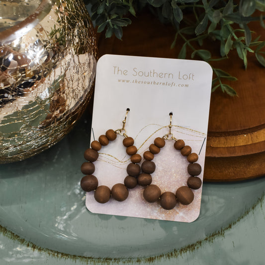 Wood Beaded Teardrop Earrings