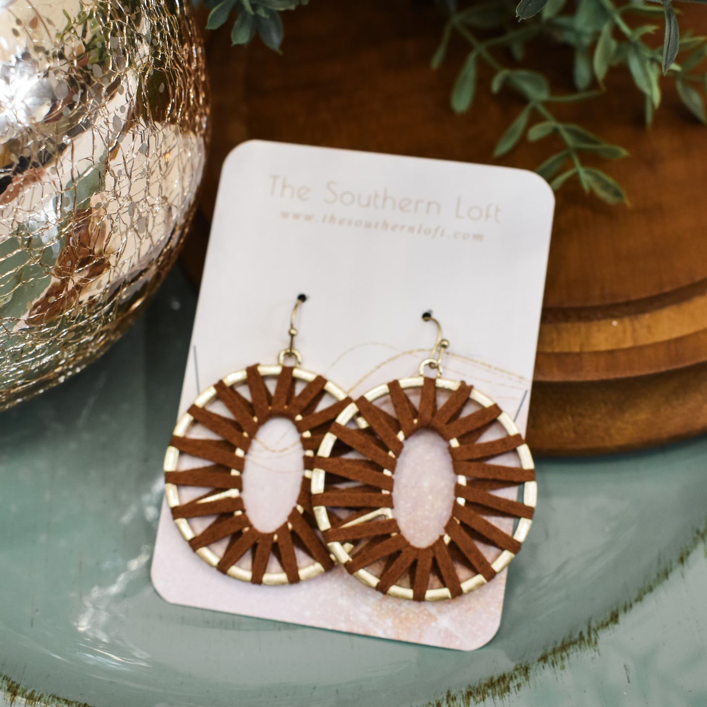 Leather Wrapped Circular Earrings