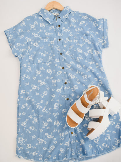 Happy You're Here Floral Denim Dress