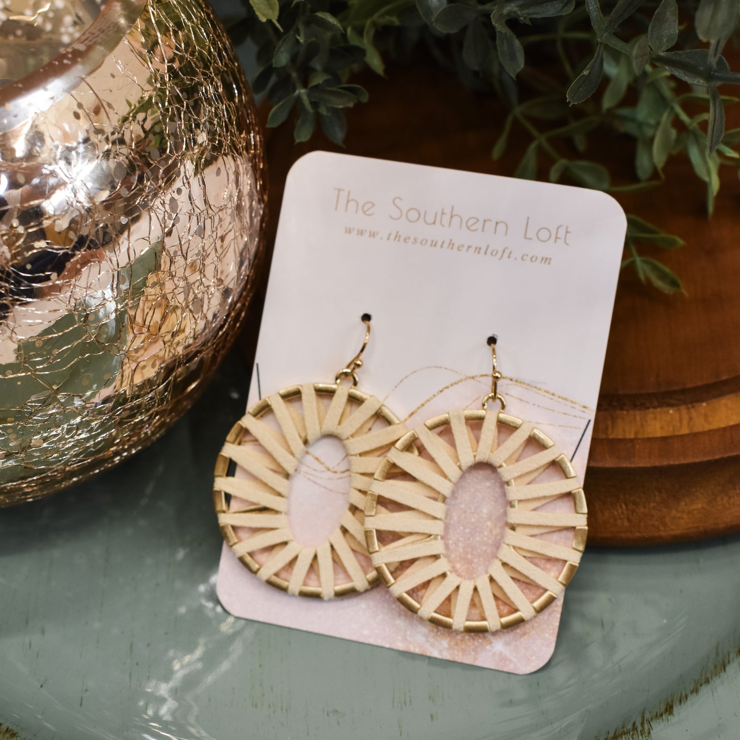 Leather Wrapped Circular Earrings