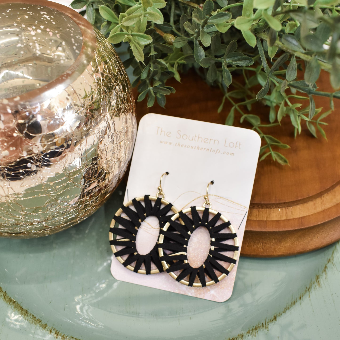 Leather Wrapped Circular Earrings