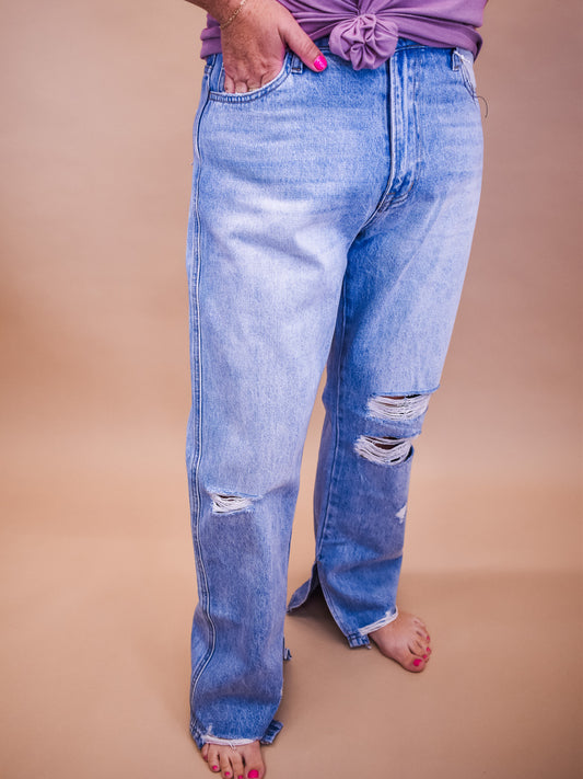 Vervet High Rise Straight Jeans With Slit Detail