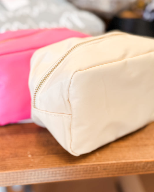 Nylon zipper pouch in cream and pink 