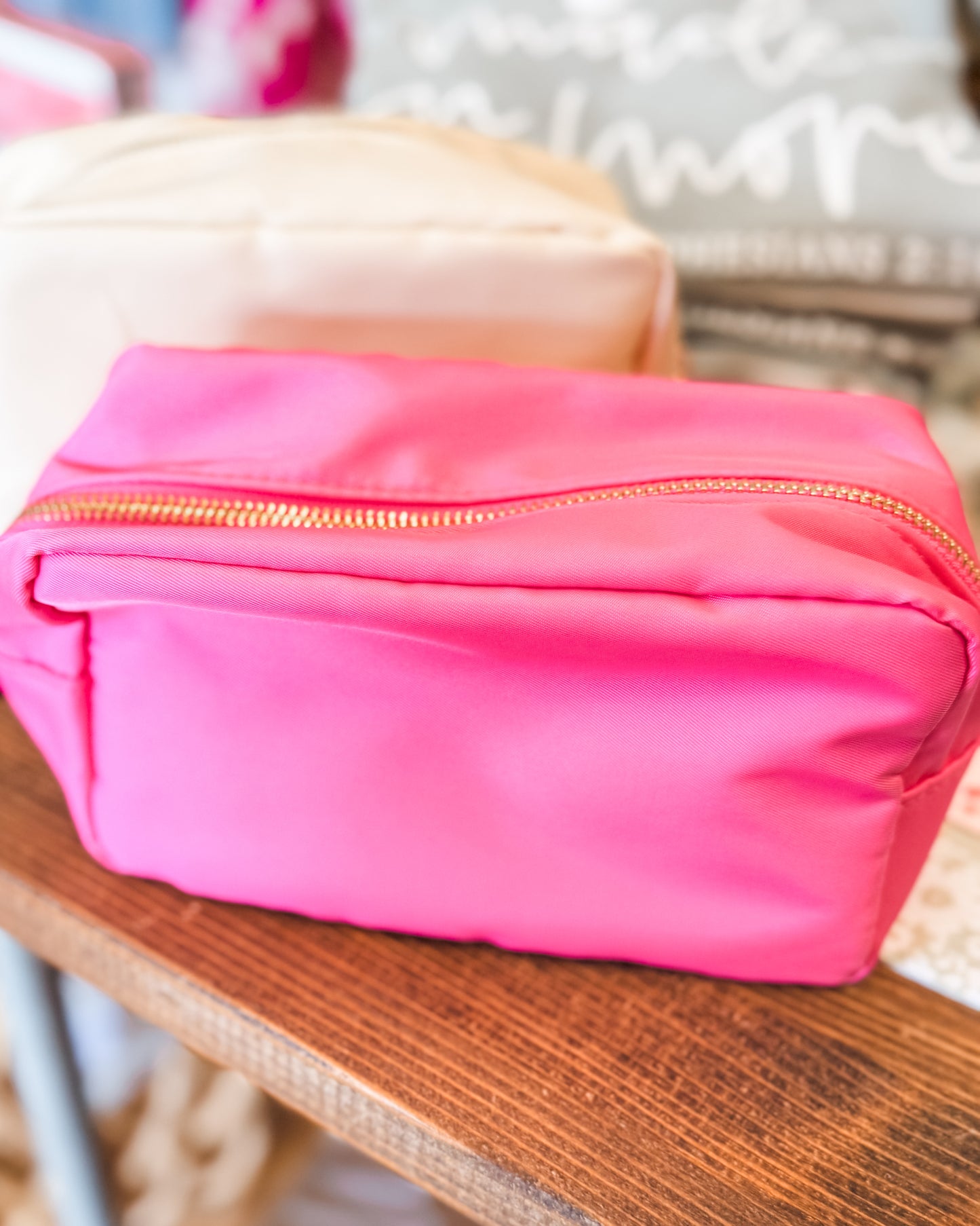 nylon zipper pouch in pink and cream