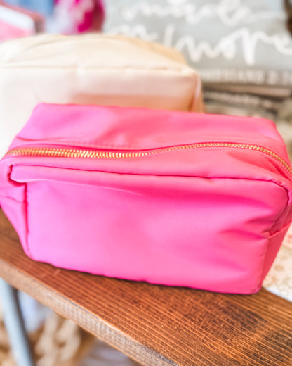 nylon zipper pouch in pink and cream