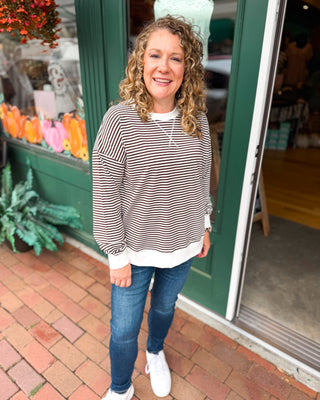 Favorite Kind of Casual Striped Pullover in chocolate brown