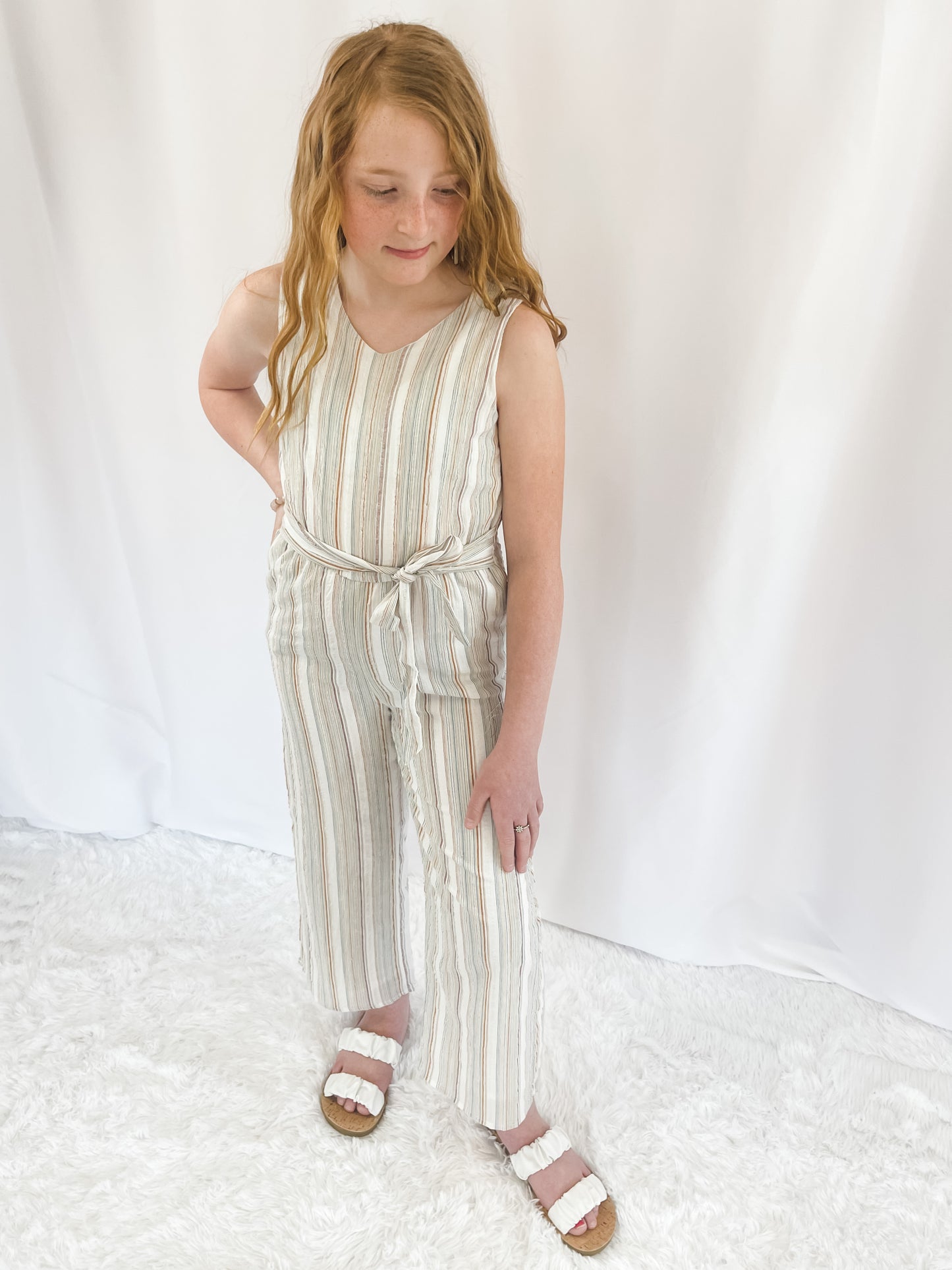 Girl's Sleeveless Striped Jumpsuit