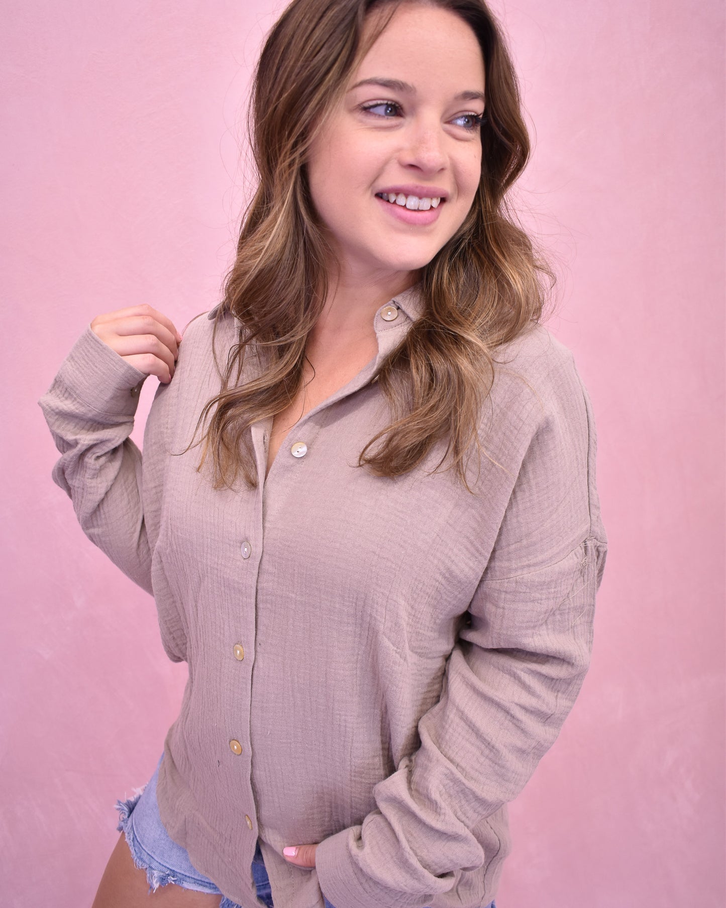 Graceful Moment Gauze Button Up Top
